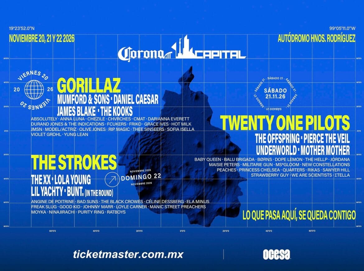 Corona Capital 2026: cartel oficial completo con Gorillaz, Twenty One Pilots y The Strokes — fechas, precios y preventa